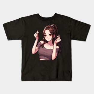 Beautiful Girl Korean Finger Hearts Kpop Kids T-Shirt